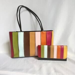 GIANNINI Vintage Y2K Striped shoulder bag and matching wallet Set